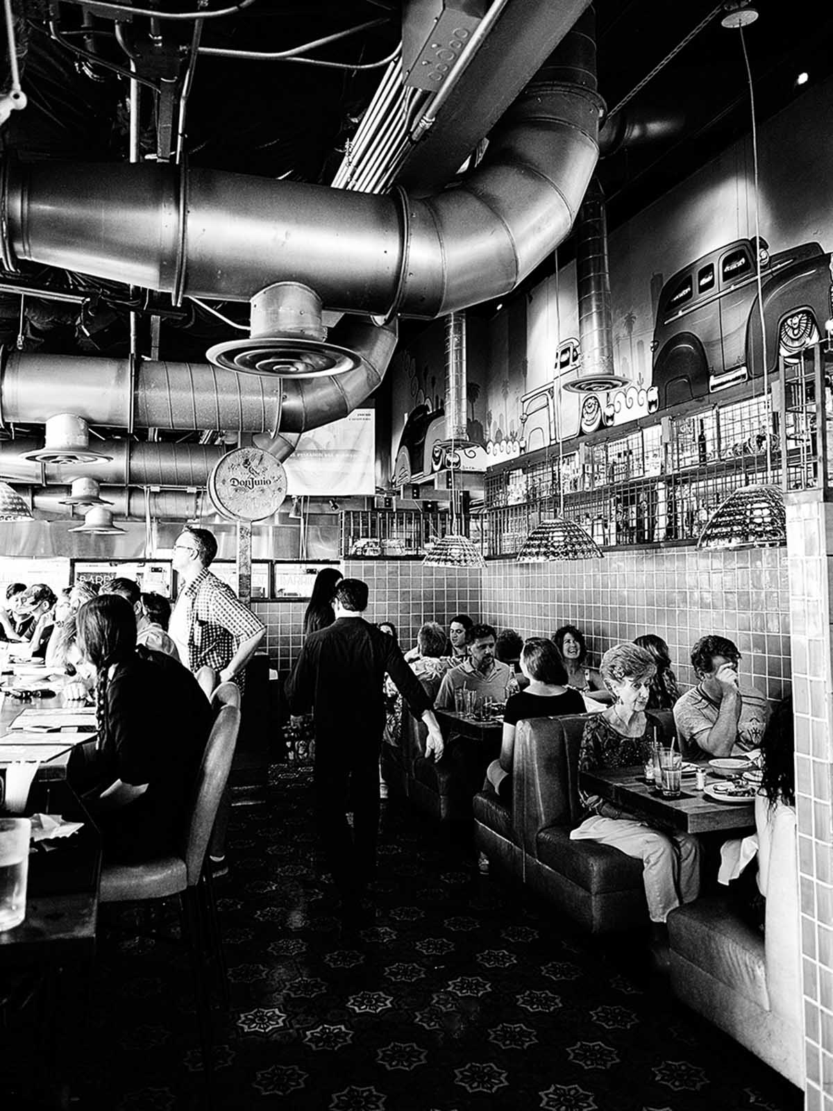An image of a diner in black and white.