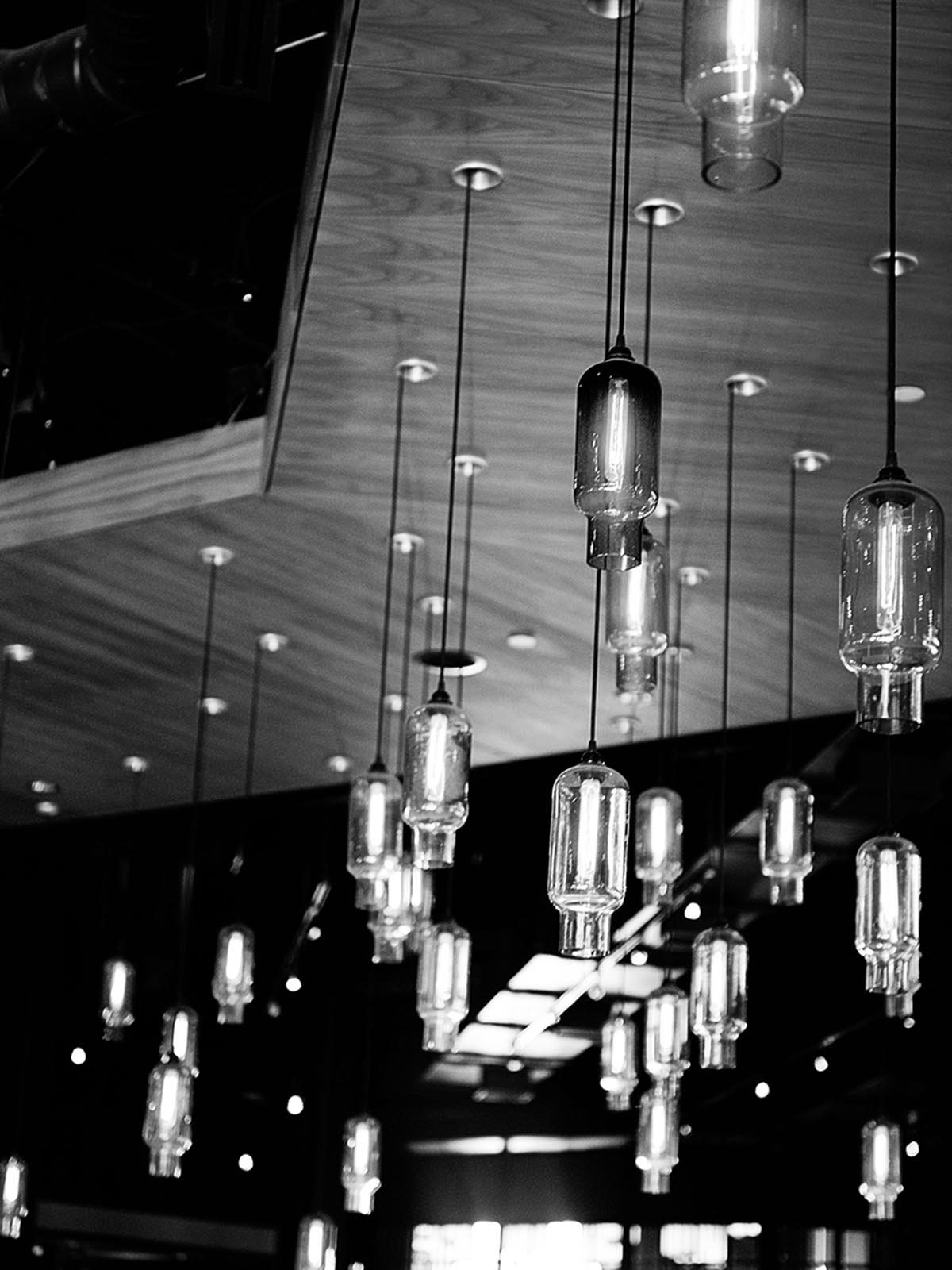 Image of a ceiling lamps in a restaurant.