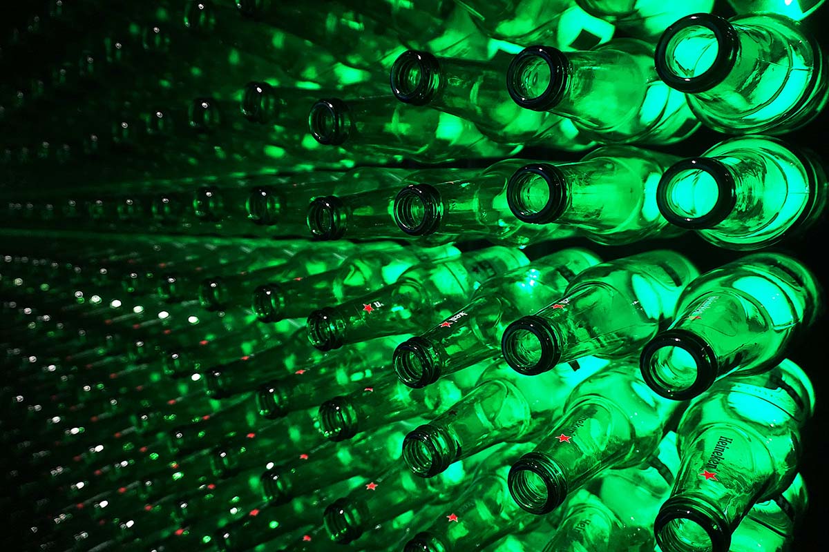 Green bottles photography.