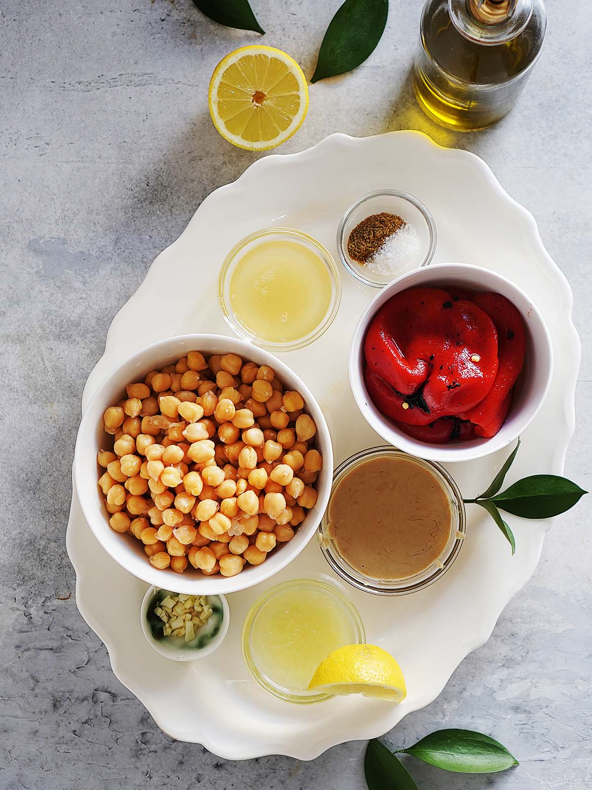 The ingredients for this recipe on a oval plate.
