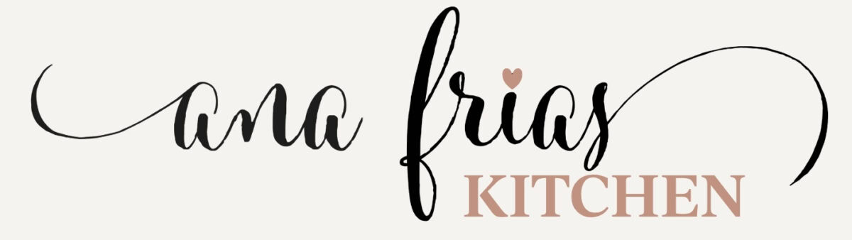 Script logo reads ana frias in black cursive with a heart above the i, and KITCHEN in bold, light brown uppercase letters below frias..