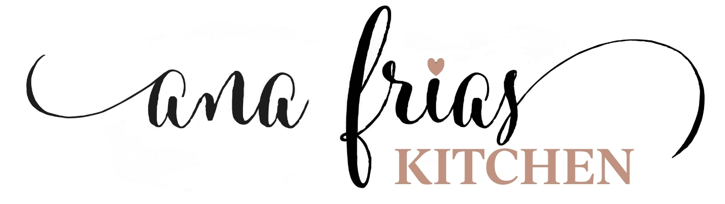 Ana Frias Kitchen written in elegant, cursive black font, with KITCHEN in all caps and light brown. The dot on the i in frias is a small heart.